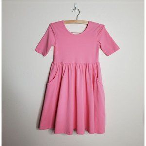 Hanna Andersson Dress size 130 (8) pink cotton pockets front short sleeves